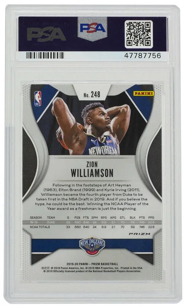 Zion Williamson 2019 Panini Prizm #248 Pelicans Silver Prizm Card