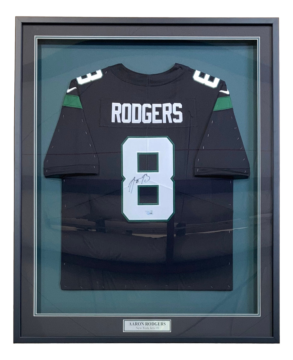 Aaron Rodgers Signed Framed Jets Black Nike Limited Football