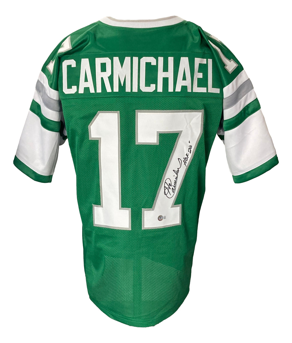 Press Pass Collectibles Eagles Harold Carmichael HOF 20 Signed White Pro Style Jersey BAS Witnessed