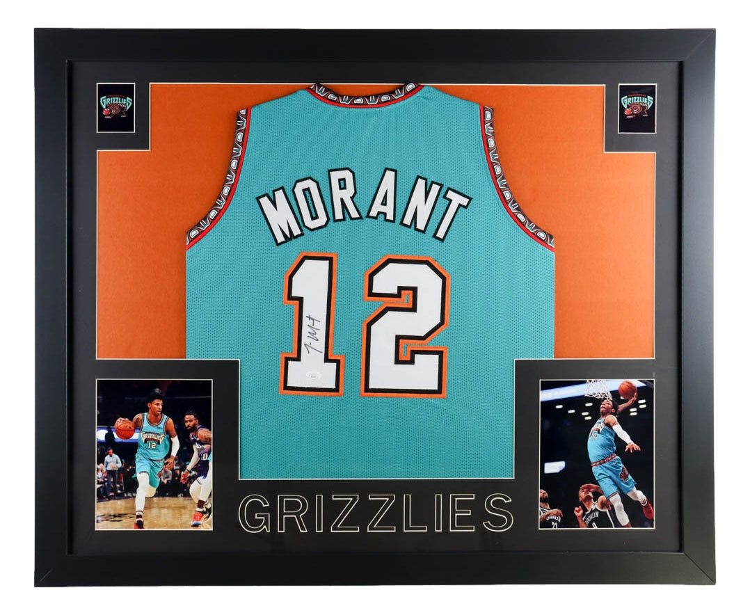 Ja Morant Authentic Signed Teal Throwback Pro Style Framed Jersey BAS