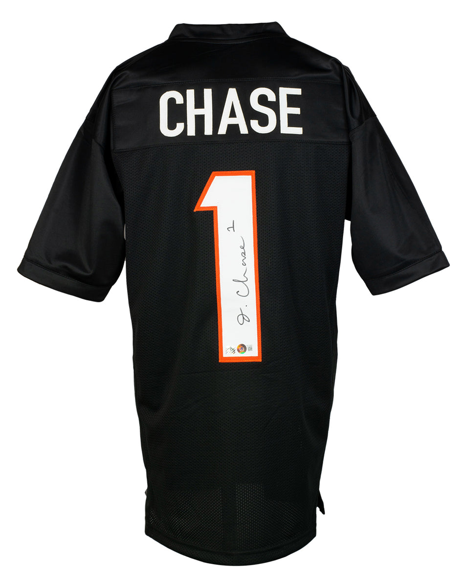 Ja'Marr Chase Unsigned black pro style white football jersey XL