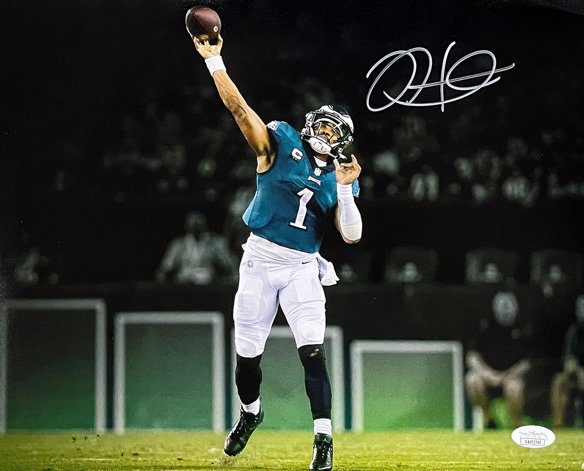 Jalen Hurts Signed Framed Eagles 11x14 Football Passing Photo JSA