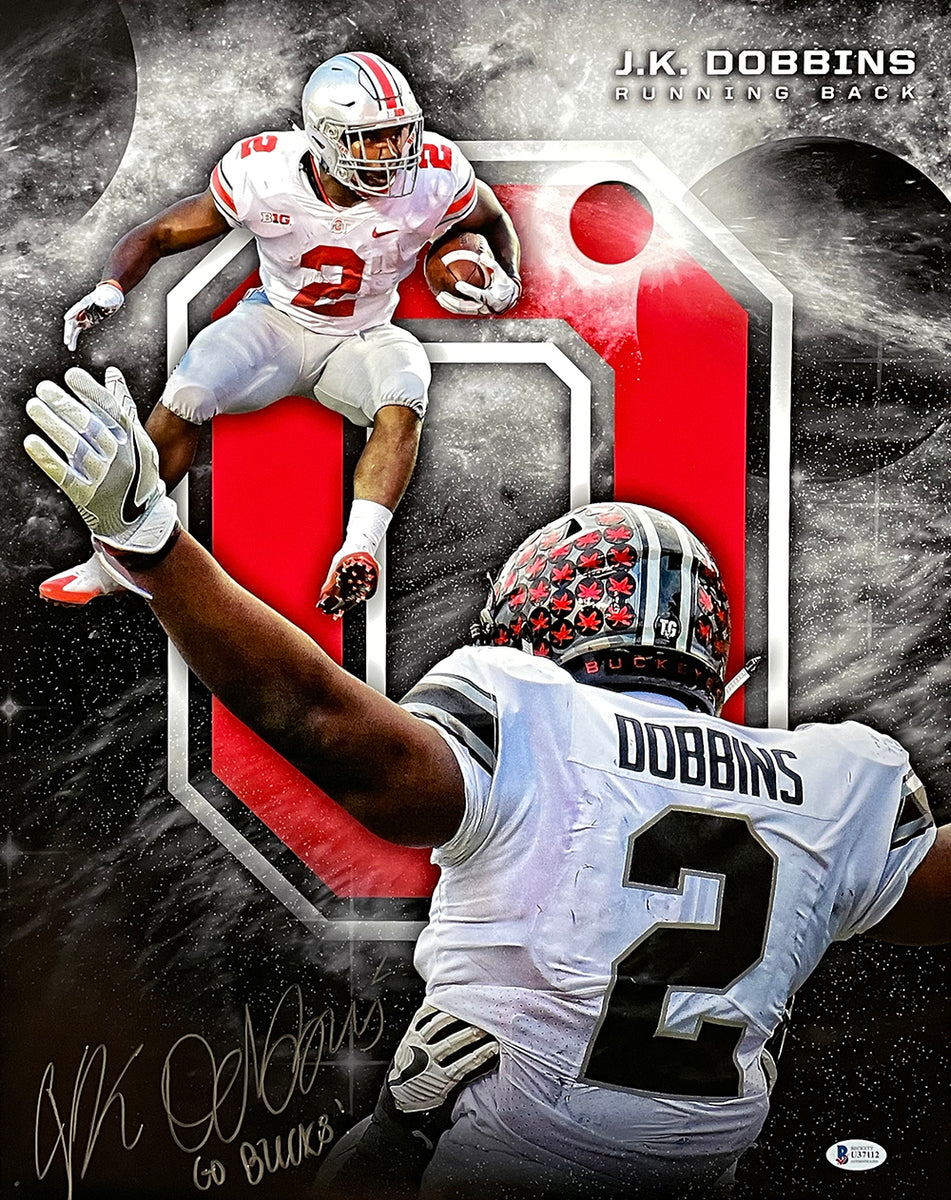 FRAMED Autographed/Signed JK J.K. DOBBINS 33x42 Ohio State Black