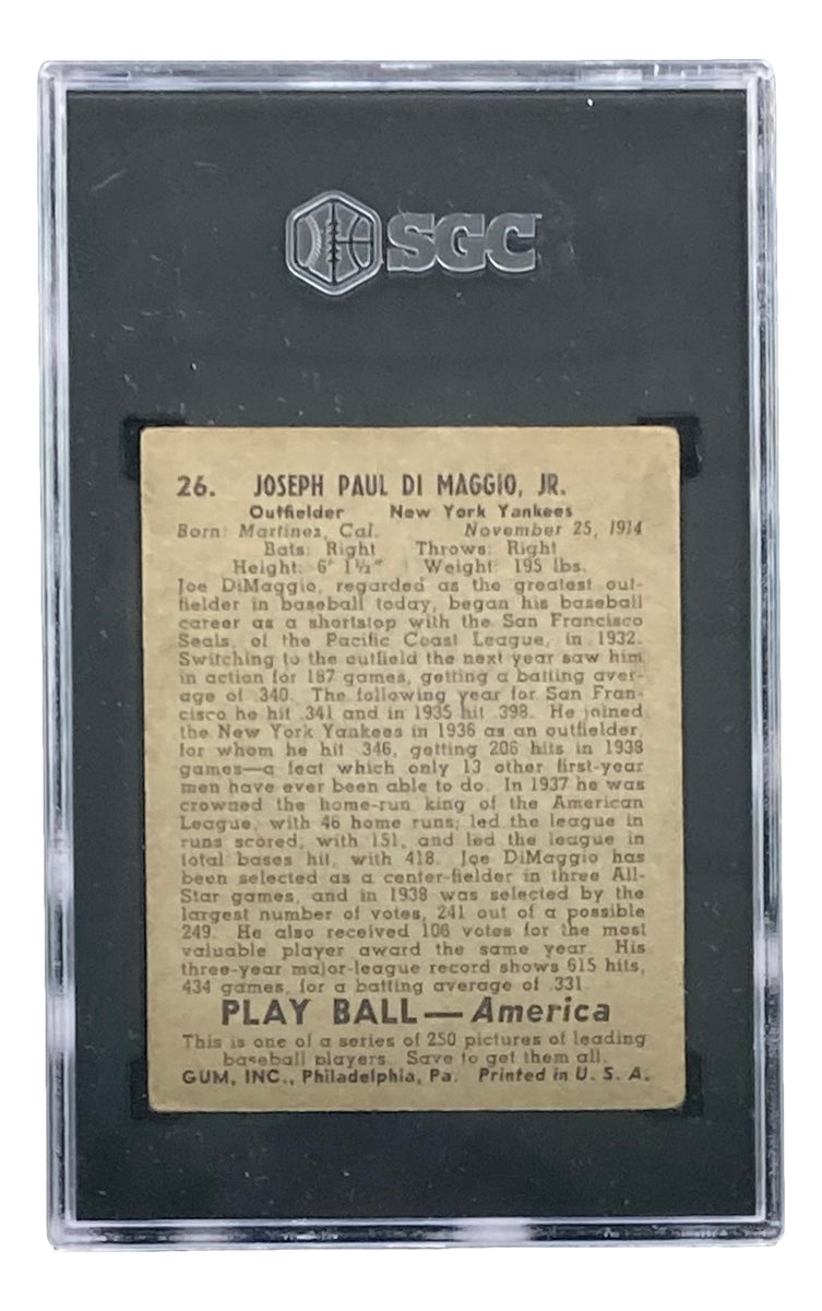 1939 Play Ball Joe Dimaggio #26 SGC 40 VG 3. Baseball Cards