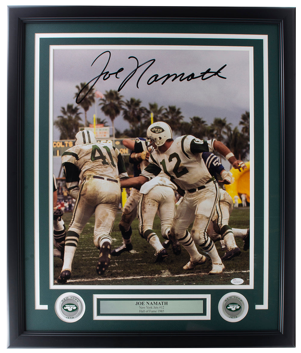 Joe Namath Autographed Signed Framed New York Jets Jersey JSA 