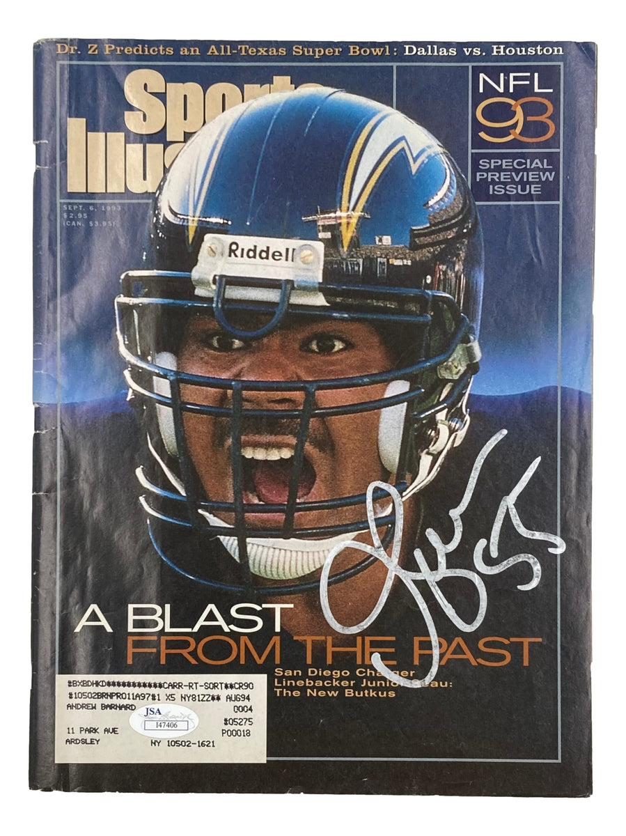 1990s - Junior Seau SIGNED Poster - NFL Football Chargers - G Cond.-  ORIGINAL