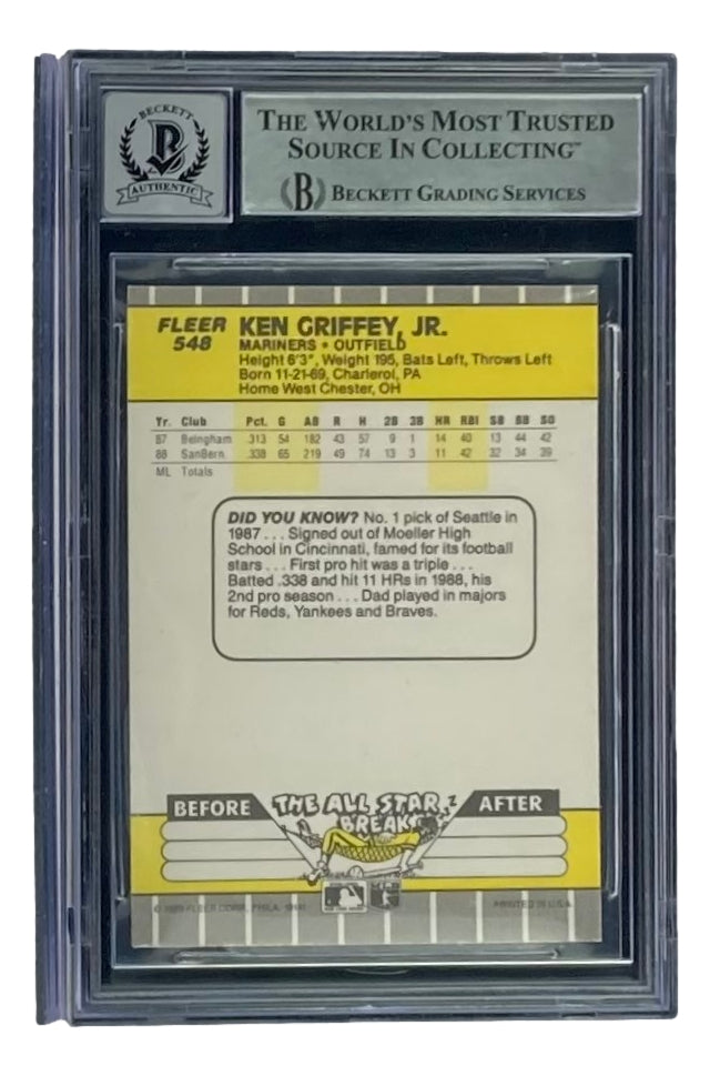 Ken Griffey, Jr. Autographed Signed . 1989 Fleer Rookie Card #548 Seattle  Mariners Beckett Beckett