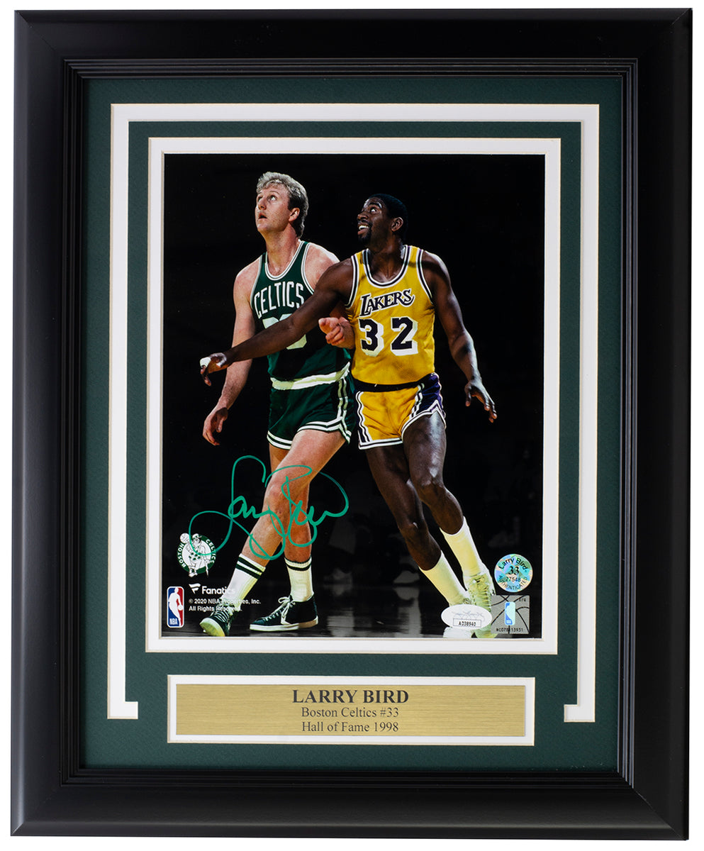 Framed Larry Bird Boston Celtics Autographed 8'' x 10'' Celebration with  Auerbach Photograph with Green Ink