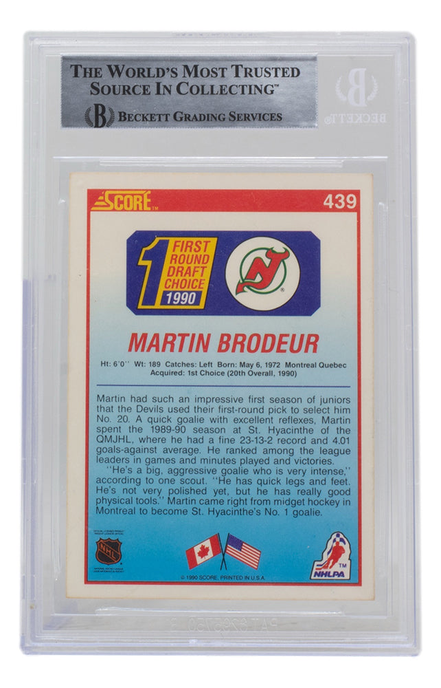 Martin Brodeur Signed 1990 Score Rookie Hockey Card #439- Auto Graded Gem  Mint 10! (PSA)