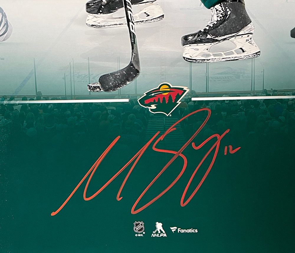 Matthew Boldy Minnesota Wild Autographed 16 x 20 Green Jersey with Puck  Photograph with Multiple Inscriptions - Limited Edition #22 of 22