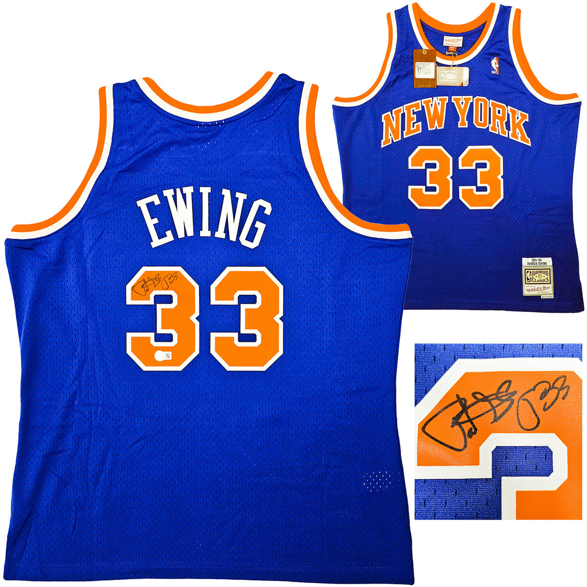 Men's Mitchell & Ness Patrick Ewing Blue/Orange New York Knicks Hardwood  Classics 1991-92 Split Swingman Jersey