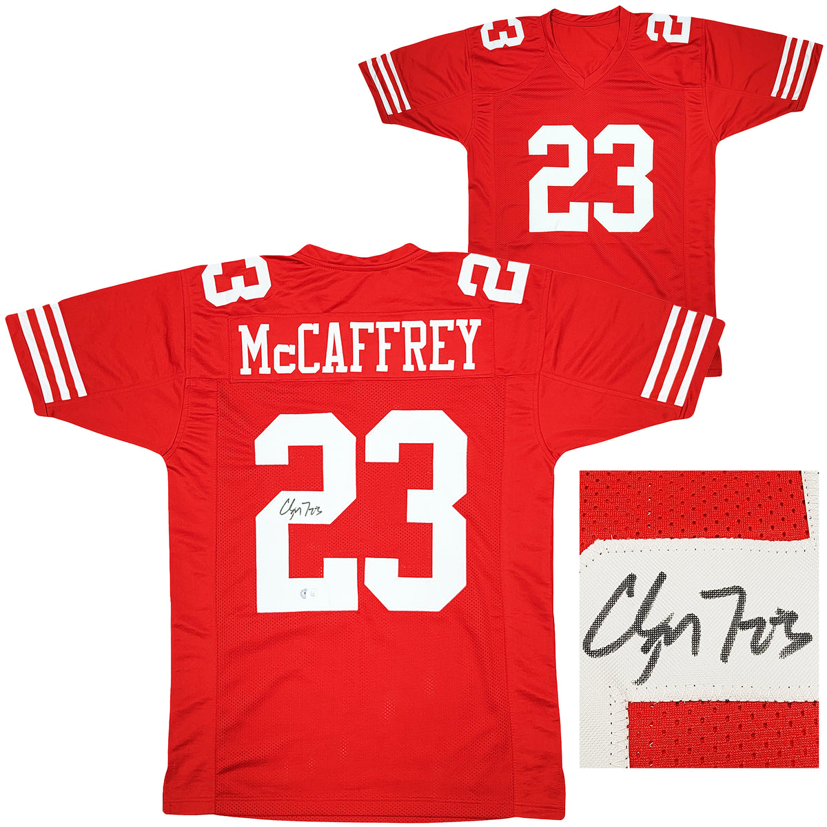 Christian McCaffrey Signed Custom Red Pro-Style Football Jersey