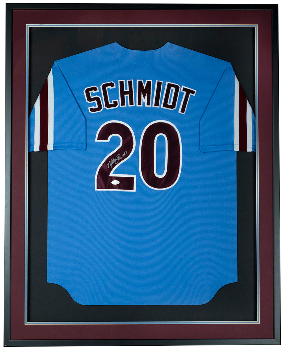 Mike Schmidt Signed Framed Phillies Blue Majestic Baseball Jersey JSA