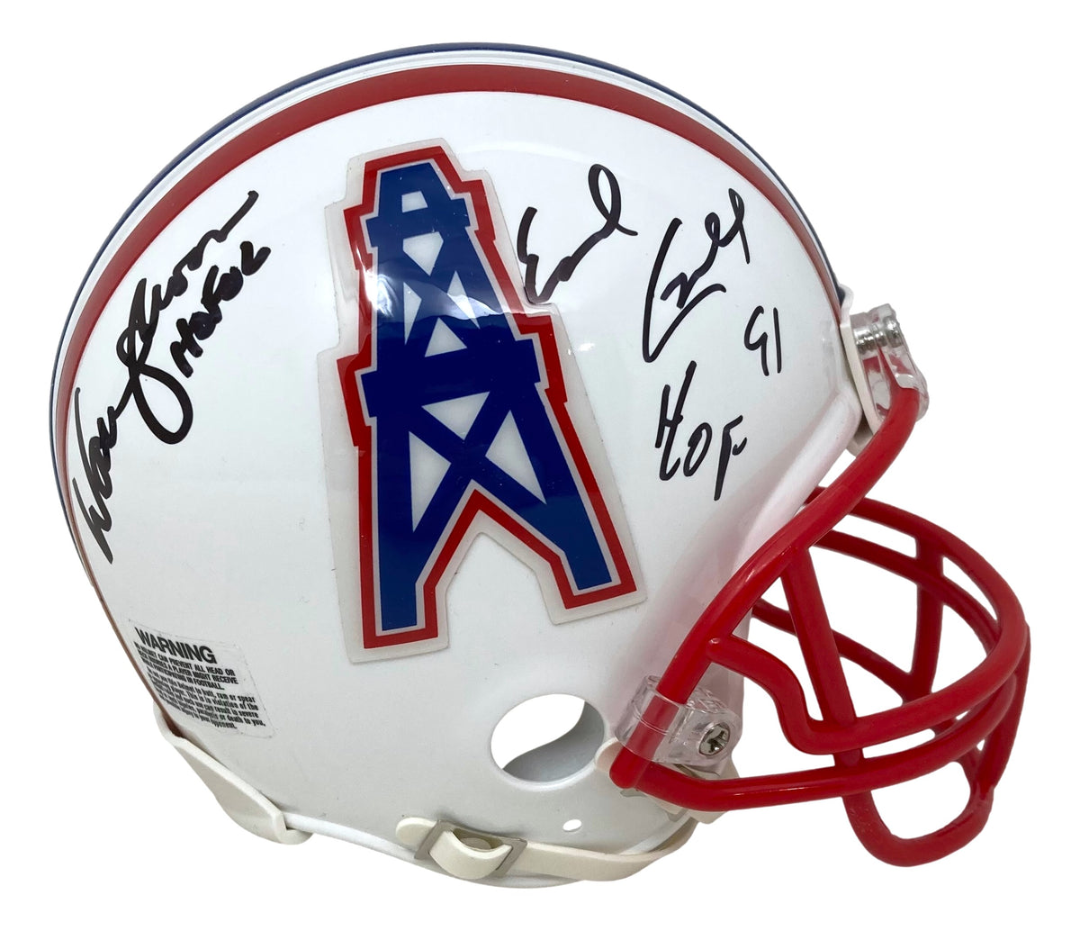 Warren Moon & Earl Campbell Signed Oilers Throwback Mini Helmet Inscribed  HOF 06 & HOF 91 (Beckett)