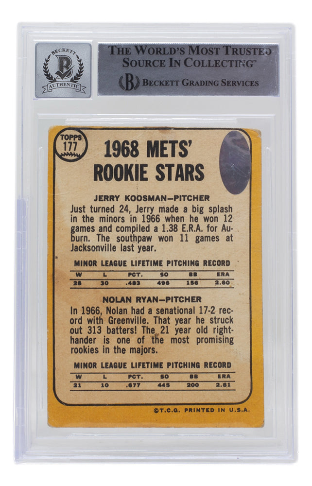 Mets Nolan Ryan Stat Signed 1968 Topps #177 Rookie Card Auto Grade 10 BAS  Slab