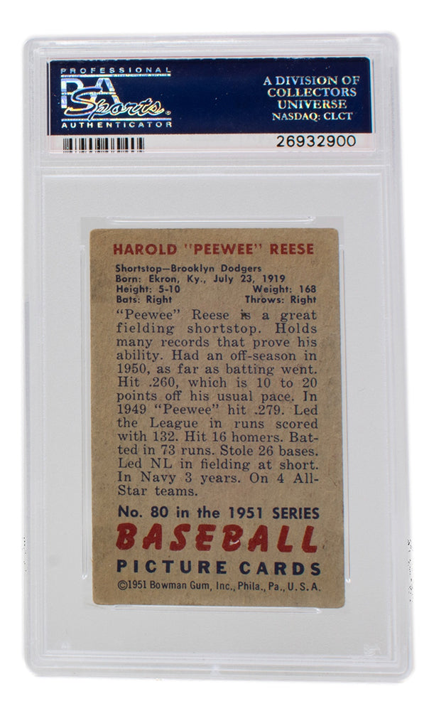 Pee Wee Reese Signed 1951 Bowman #80 Brooklyn Dodgers Card PSA – Sports  Integrity