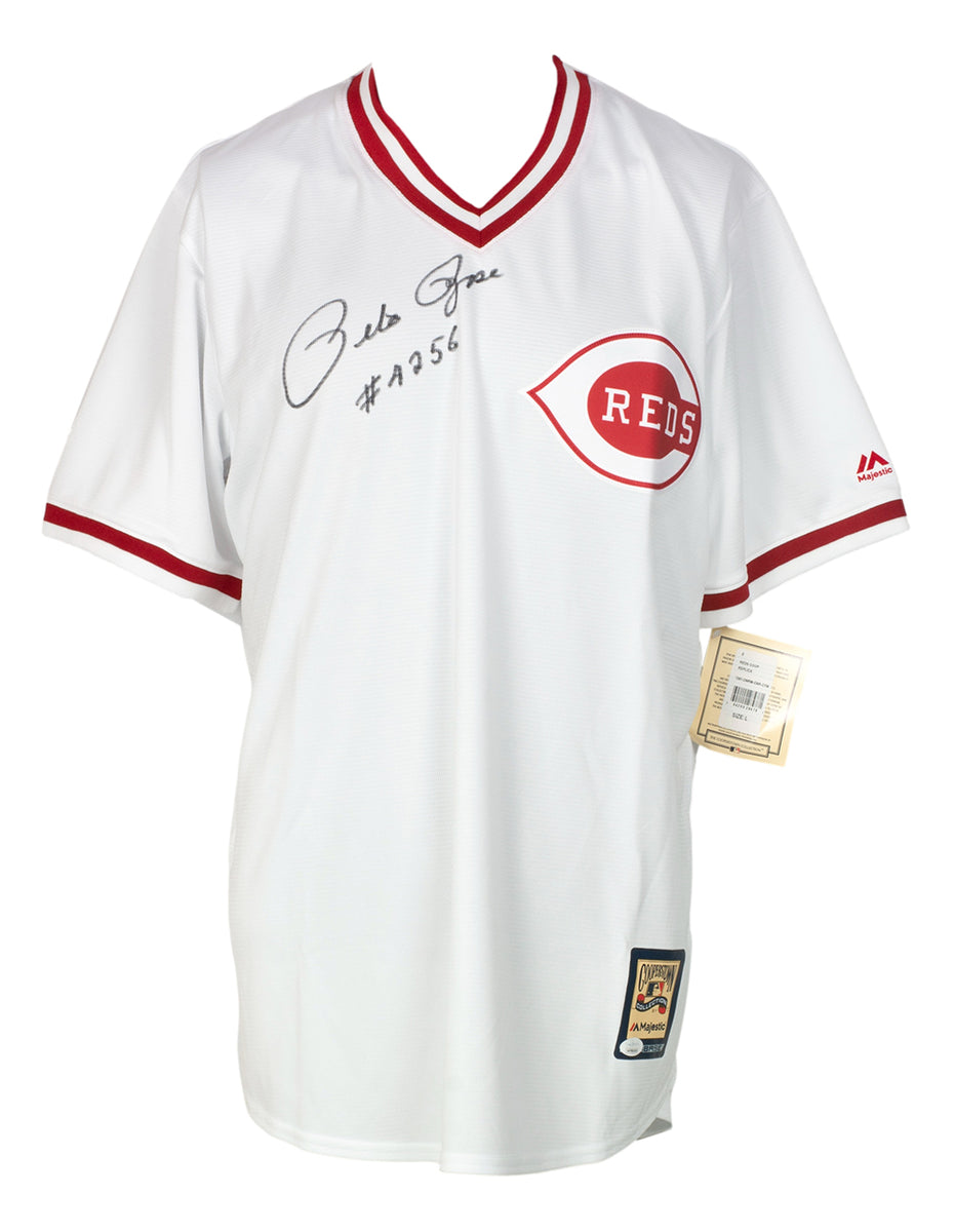 Pete Rose Autographed Jersey - with Hit King & 4256 Inscription