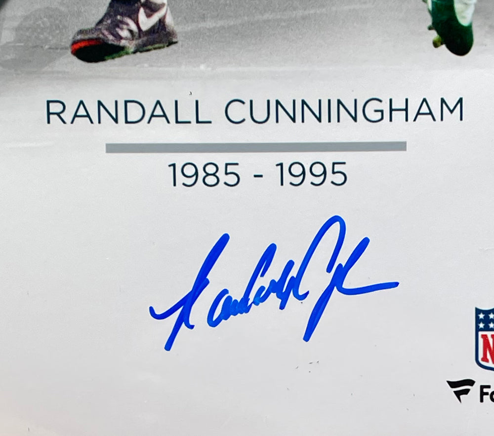 Ron Jaworski-Randall Cunningham-Donovan McNabb Triple Signed 16×20