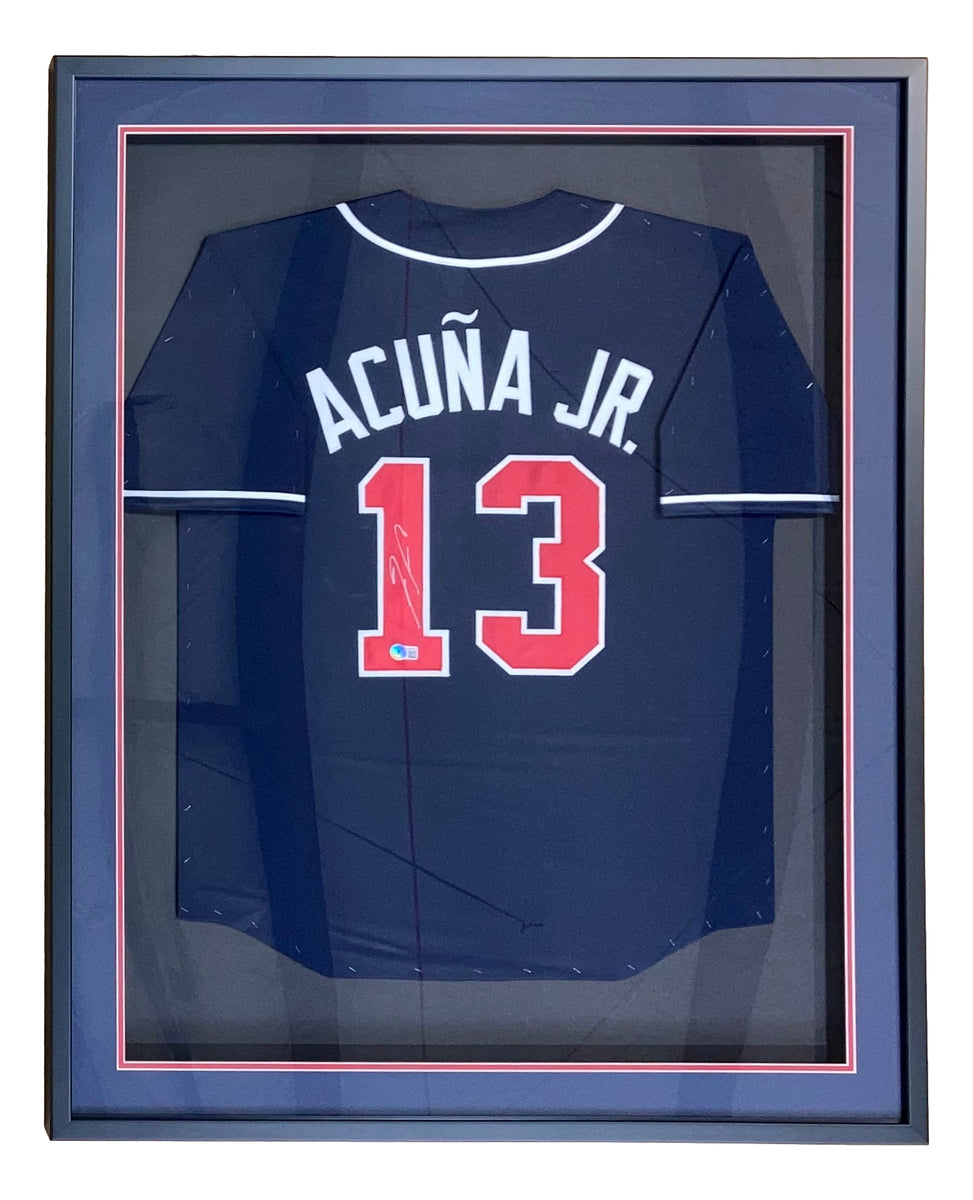 Ronald Acuna Jr. Authentic Signed White Pro Style Framed Jersey BAS  Witnessed