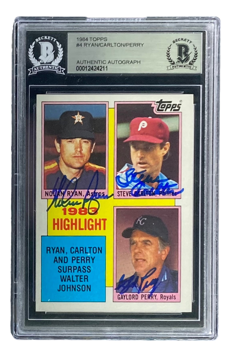 Nolan Ryan/Steve Carlton/Gaylord Perry triple autograph signed 1984 Topps  card #4 Astros/Phillies/Royals