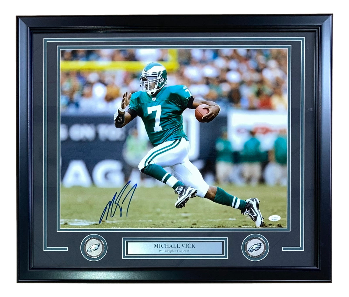 Michael Vick in Kelly Green Philadelphia Eagles Autographed Framed Blackout  Football Photo