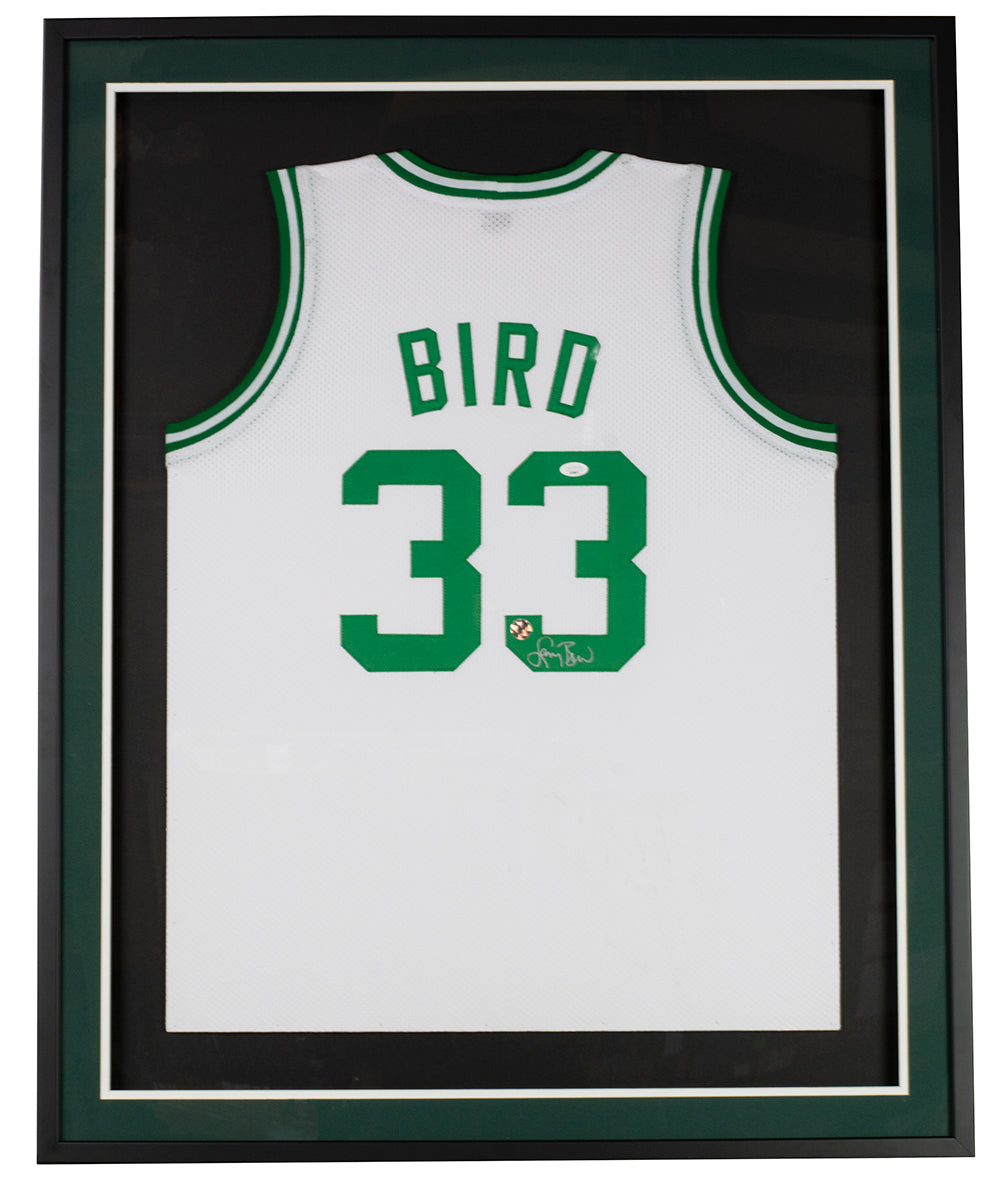 Larry Bird Signed Framed Custom White Pro Style Basketball Jersey