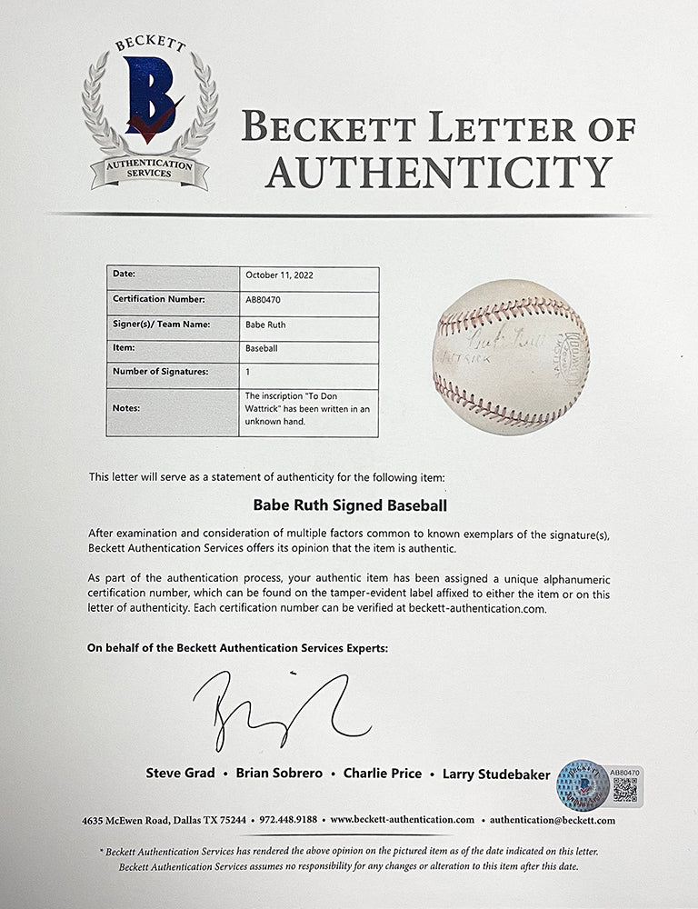 Babe Ruth Signed Baseball (JSA LOA)