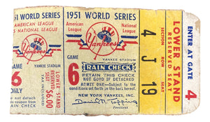 1951 World Series Game 6 Ticket Stub New York Yankees vs Giants DiMaggio Last WS