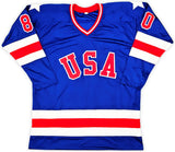 1980 USA Miracle On Ice (19) Team Signed Blue Olympic Hockey Jersey BAS