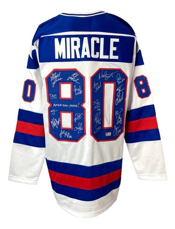 1980 USA Miracle On Ice (19) Team Signed Olympic Hockey Jersey American Made BAS - Sports Integrity