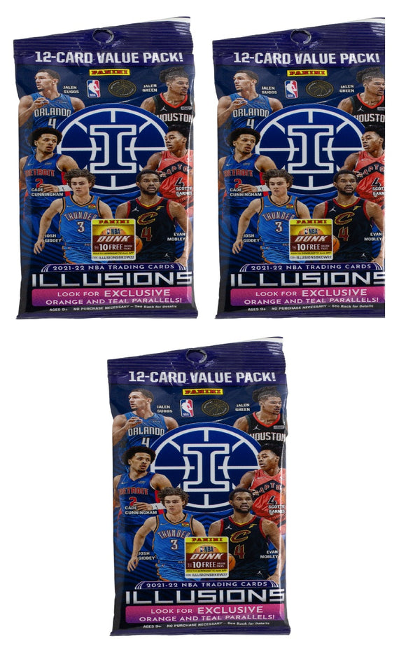 Lot of (3) 2021-2022 Panini Illusions NBA Basketball Trading Card Value Pack