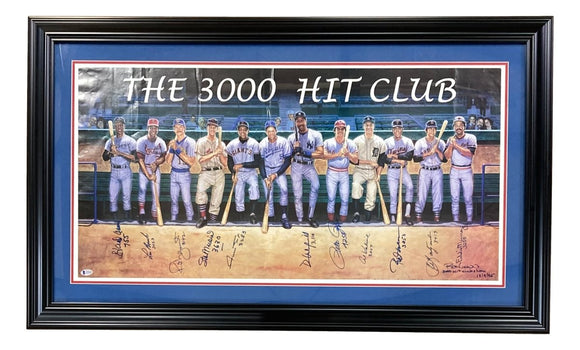 MLB 3000 HIt Club (12) Signed Framed Lithograph Hits Inscr Mays Aaron & More BAS - Sports Integrity