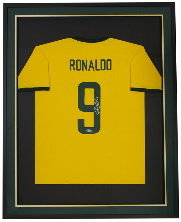 Ronaldo Signed Framed Custom Yellow CBD Soccer Jersey BAS ITP