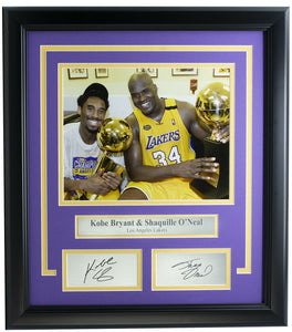 Kobe Bryant & Shaq Framed 8x10 Lakers Trophy Photo w/Laser Engraved Photo