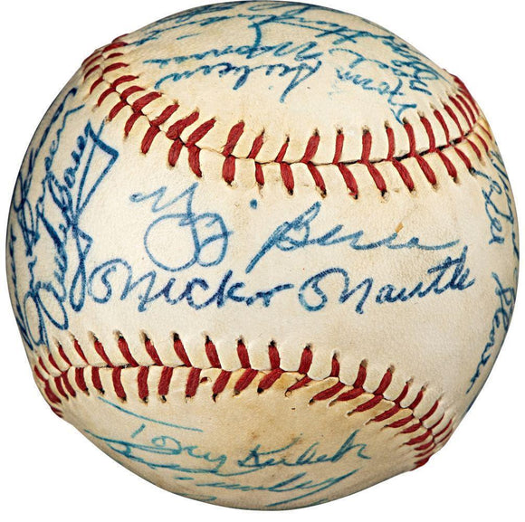 1958 New York Yankees Signed Spalding Baseball Berra Ford & More PSA LOA