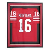 Joe Montana Signed Framed Custom Red Pro Style Football Jersey JSA