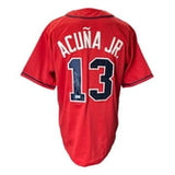 Ronald Acuna Jr Signed Custom Red Pro-Style Baseball Jersey BAS ITP