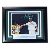 Larry Bird Signed Framed 8x10 Celtics Shirt Pull Photo w/ Magic Johnson Bird+JSA