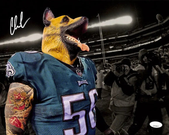 Chris Long Signed Philadelphia Eagles 11x14 Underdog Mask Photo JSA ITP - Sports Integrity