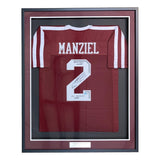 Johnny Manziel Signed Framed Maroon College Football Jersey w/ 3 Insc BAS