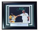 Larry Bird Signed Framed 8x10 Celtics Shirt Pull Photo w/ Magic Johnson Bird+JSA