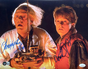 Michael J. Fox Chris Lloyd Signed 11x14 Back to the Future Remote Photo JSA BAS Sports Integrity