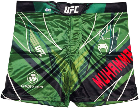 Belal Muhammad Signed Custom Green MMA Fight Trunks BAS - Sports Integrity