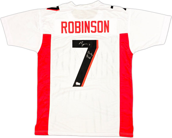 Bijan Robinson Atlanta Signed White Football Jersey Dirty Bird Inscribed BAS - Sports Integrity