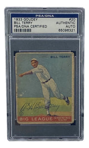 Bill Terry Signed Slabbed 1933 Goudey #20 Trading Card PSA/DNA 65096321 - Sports Integrity