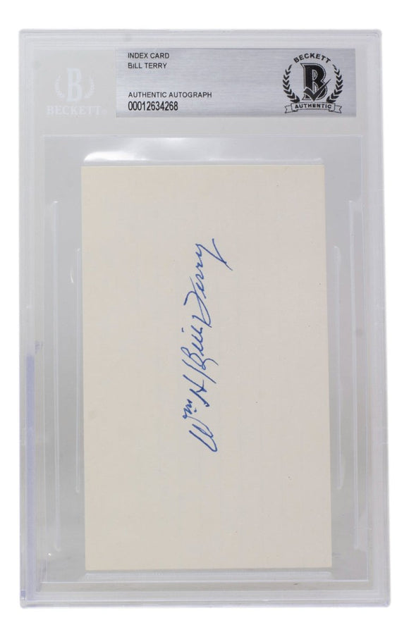 Bill Terry Signed Slabbed New York Giants Index Card BAS 268 - Sports Integrity