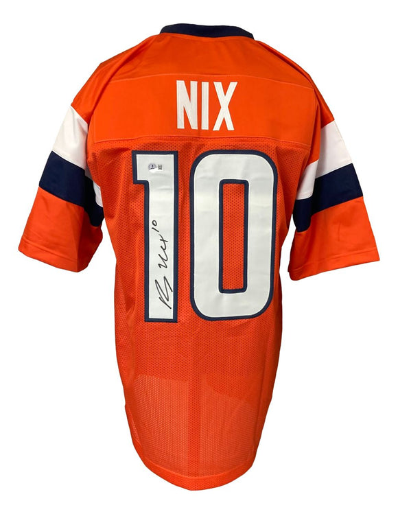 Bo Nix Denver Signed Orange Football Jersey BAS