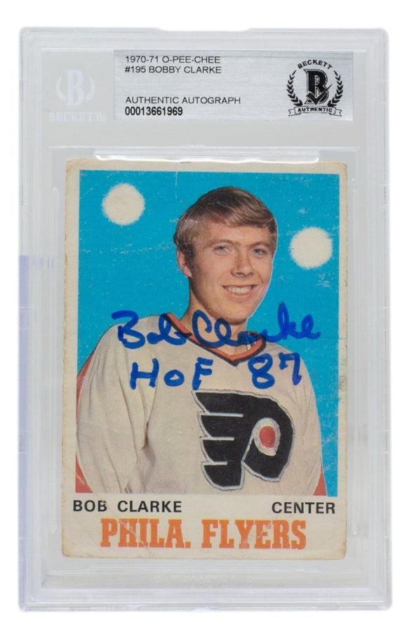 Bobby Clarke Signed 1970 - 71 O - Pee - Chee Flyers Rookie Card #195 HOF 87 BAS - Sports Integrity