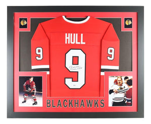 Bobby Hull Chicago Signed Framed Red Hockey Jersey BAS - Sports Integrity