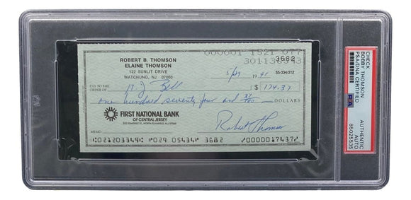 Bobby Thomson New York Giants Signed Bank Check PSA/DNA 85025535 - Sports Integrity